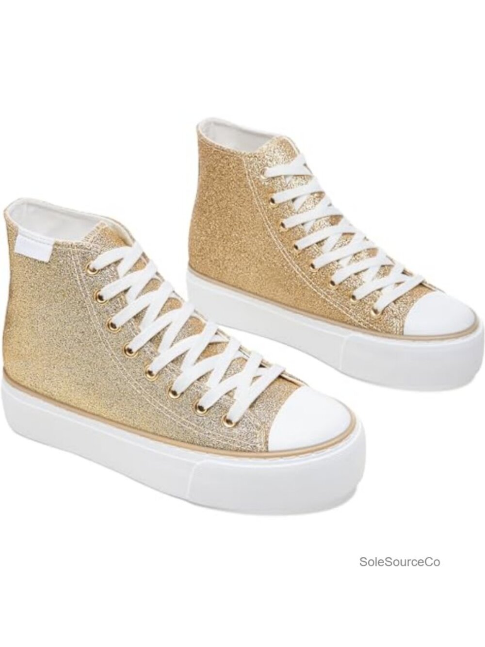 Glitter Platform High Top Sneakers Sequin Lace-Up Casual Shoes
